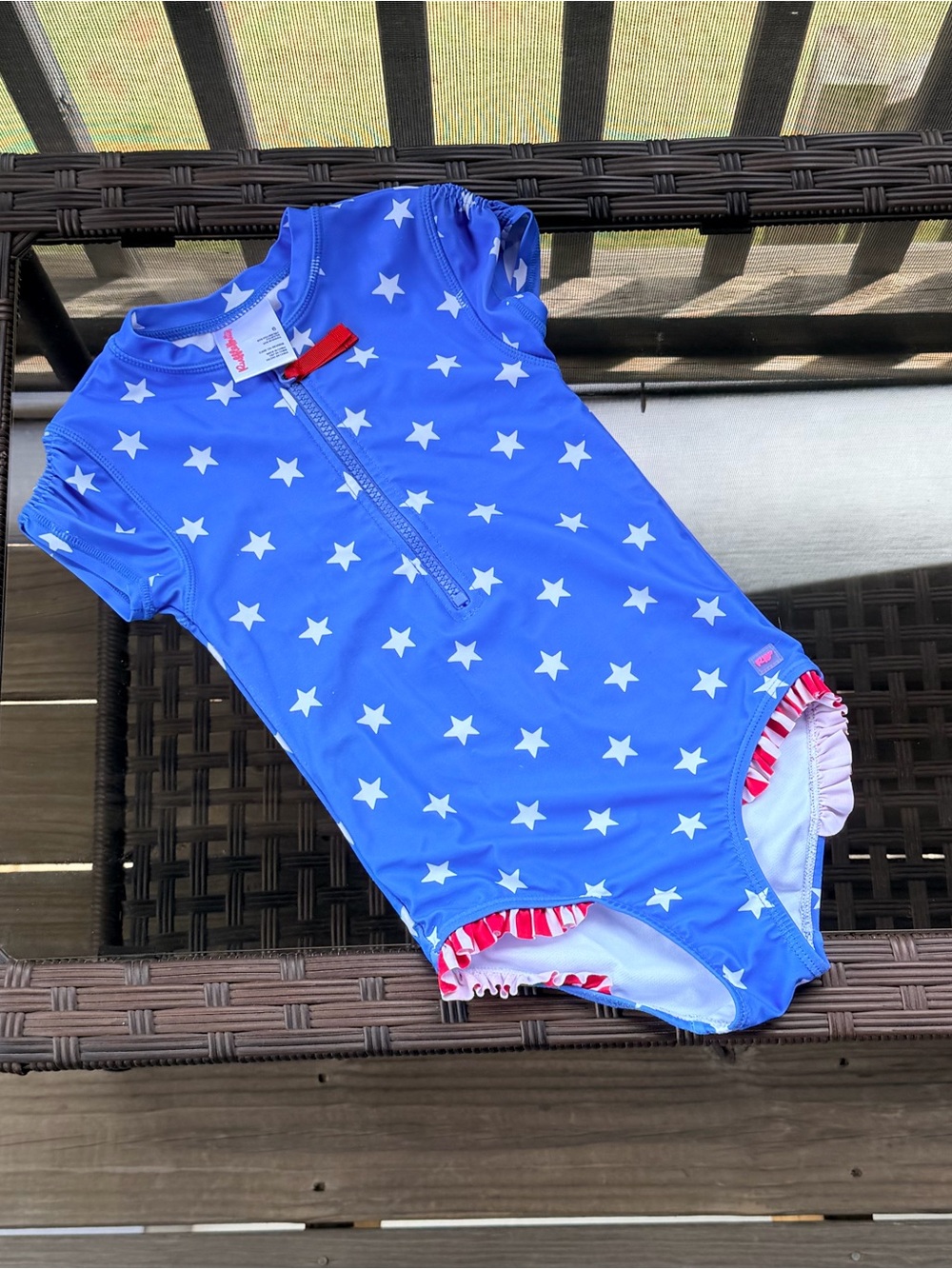 Rufflebutts Kids Americana Print Short Sleeve Rash Guard Swimsuit Size 6